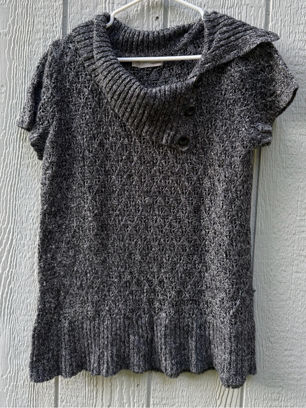 Maurices Charcoal Short-Sleeve Buttoned Cowl Neck Sweater